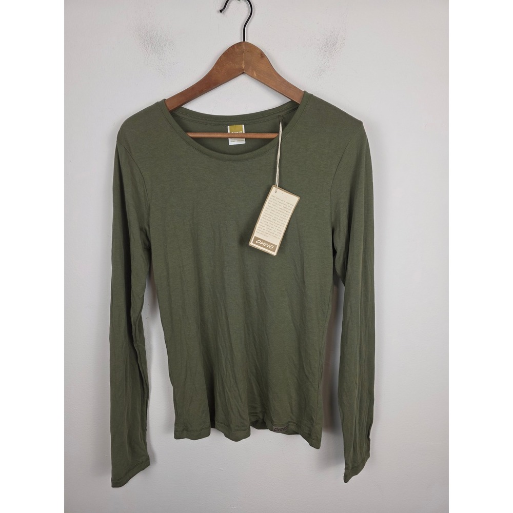 ONNO Women Olive Green Bamboo Organic Cotton Long Sleeve Scoop Neck Tee Size M